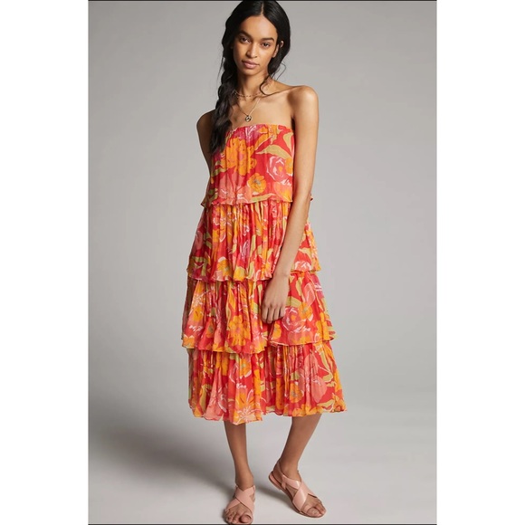 Anthropologie Ravenna Tiered Midi Dress NWT - SZ L - Picture 1 of 12